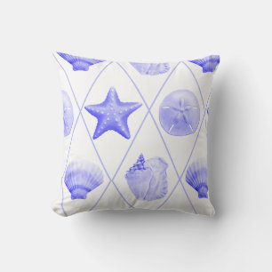 Navy Blue Coastal Seashells Starfish Kissen