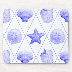 Navy Blue Coastal Seashells Starfish Mousepad