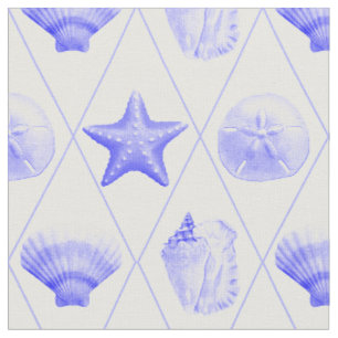 Navy Blue Coastal Seashells Starfish Stoff