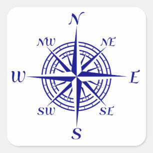 Navy Blue Coastass Compass Rose Quadratischer Aufkleber