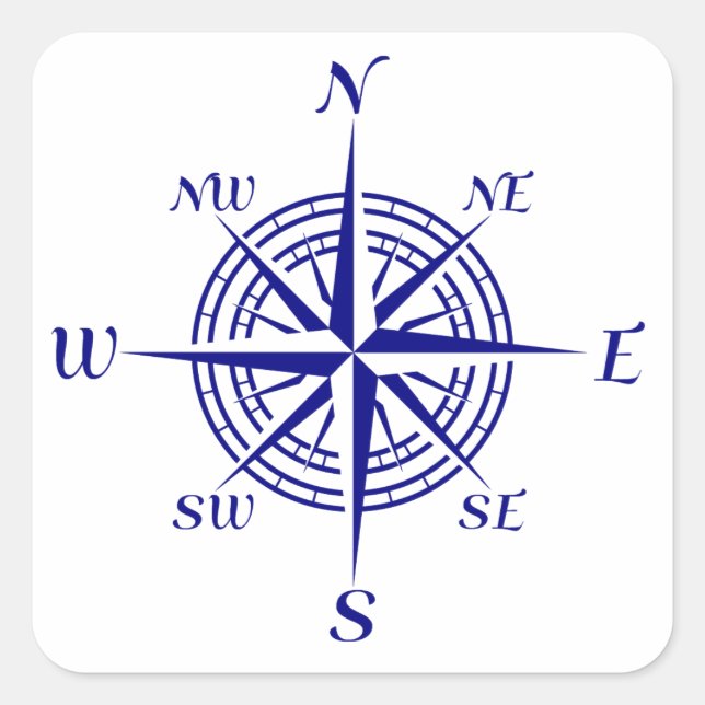 Navy Blue Coastass Compass Rose Quadratischer Aufkleber (Vorderseite)