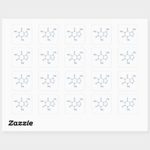 Navy Blue Coffein Molecule Quadratischer Aufkleber