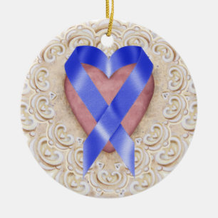 Navy Blue Colon Cancer Ribbon from Heart - SR Keramik Ornament