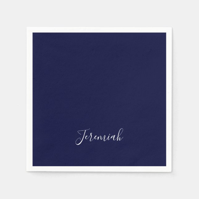 Navy Blue Color Plain Modern Own Name Calligraphy Serviette (Vorderseite)