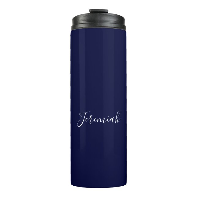 Navy Blue Color Plain Modern Own Name Calligraphy Thermosbecher (Vorderseite)