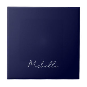 Navy Blue Color Schlicht Moderne Namenskalligraphi Fliese