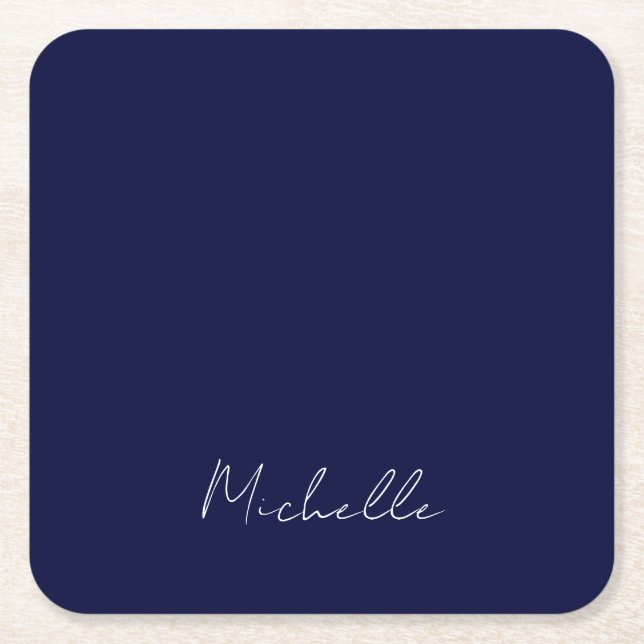 Navy Blue Color Schlicht Moderne Namenskalligraphi Rechteckiger Pappuntersetzer (Vorderseite)