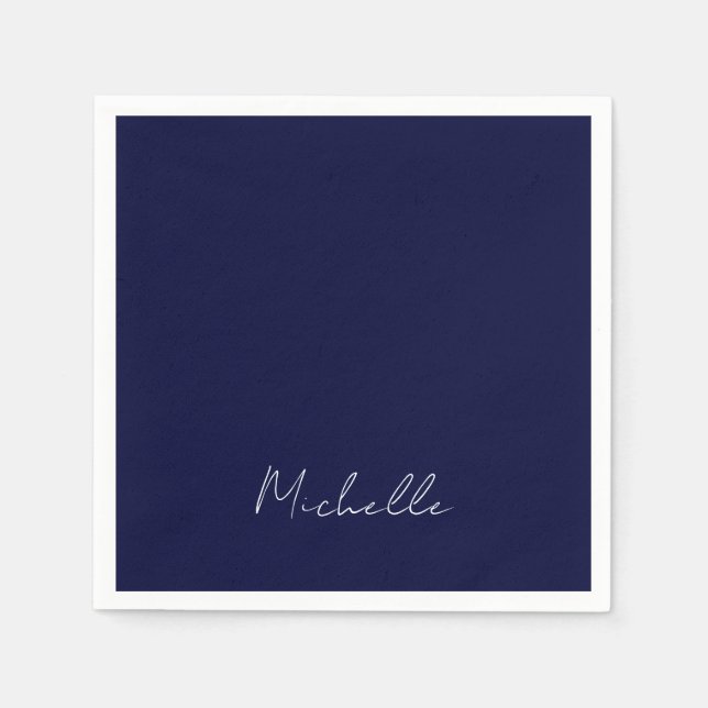 Navy Blue Color Schlicht Moderne Namenskalligraphi Serviette (Vorderseite)