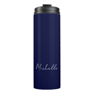 Navy Blue Color Schlicht Moderne Namenskalligraphi Thermosbecher