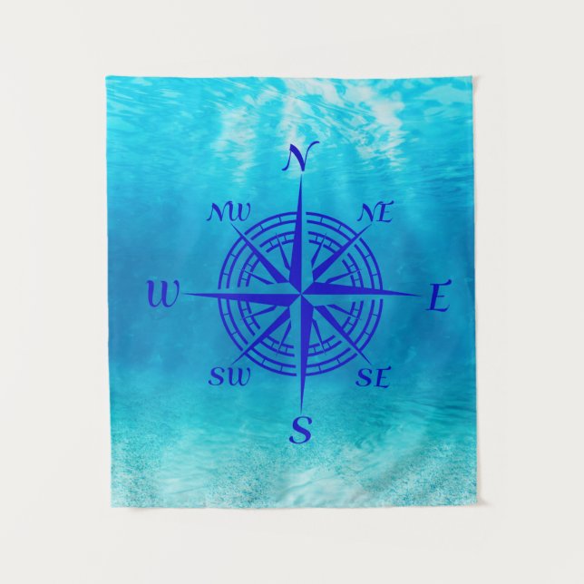 Navy Blue Compass Rose Wandteppich (Vorderseite)