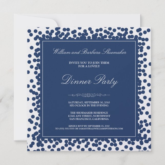 Navy Blue Confetti Party Einladung (Vorderseite)