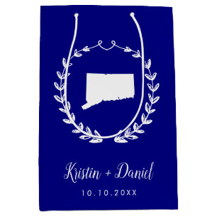 Navy Blue Connecticut Map Hochzeit Begrüßungswag Mittlere Geschenktüte