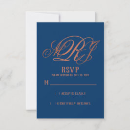 Navy Blue Copper Monogram Wedding RSVP