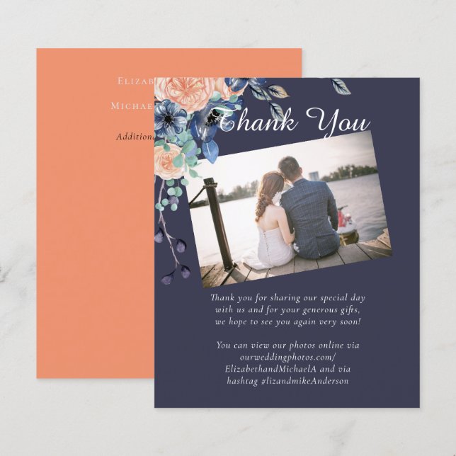 Navy Blue Coral Orange Wedding Vielen Dank (Vorne/Hinten)