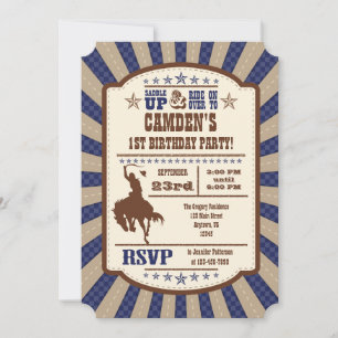 Navy Blue Cowboy Rodeo Geburtstagsparty Einladung