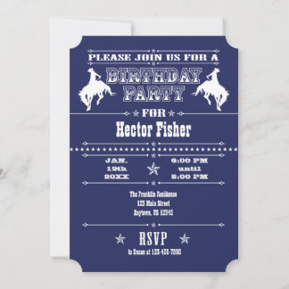 Navy Blue Cowboy Rodeo Geburtstagsparty Einladung