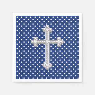 Navy Blue Cross Christening Serviette