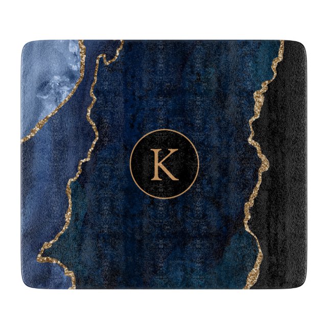 Navy Blue Custom Monogram Agate Schneidebrett (Vorderseite)