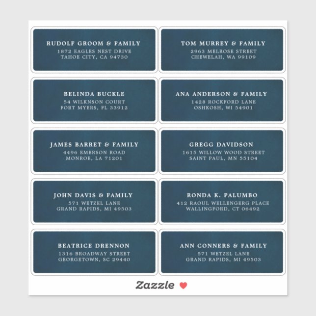 Navy Blue Custom Wedding Guest Address Sticker (Blatt)