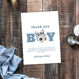 Navy Blue Cute Modern Bow Soccer Boy Baby Shower Dankeskarte