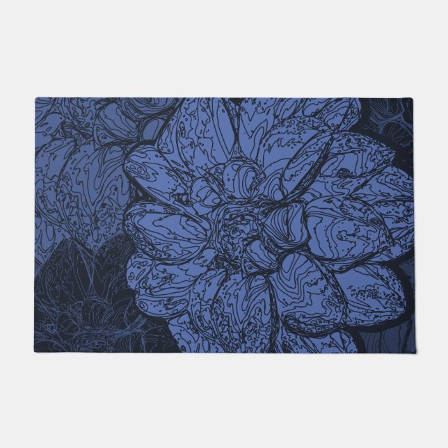 Navy Blue Dahlia Blumenmuster Fußmatte (Vorderseite)