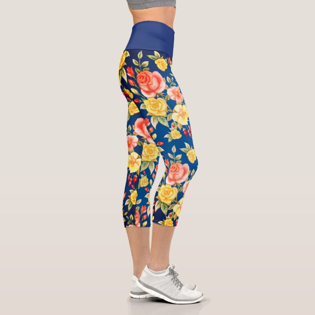 Navy Blue Dainty Floral Capri Leggings (Rechts)