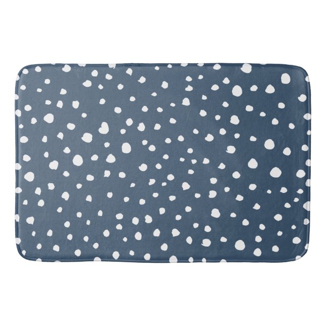 Navy Blue Dalmatian Spots, Dalmatian Dots, Dotted Badematte (Vorderseite)