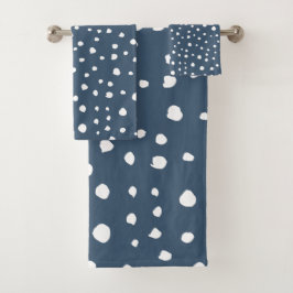 Navy Blue Dalmatian Spots, Dalmatian Dots, Dotted Badhandtuch Set