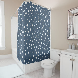 Navy Blue Dalmatian Spots, Dalmatian Dots, Dotted Duschvorhang