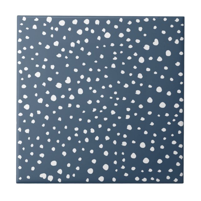 Navy Blue Dalmatian Spots, Dalmatian Dots, Dotted Fliese (Vorderseite)