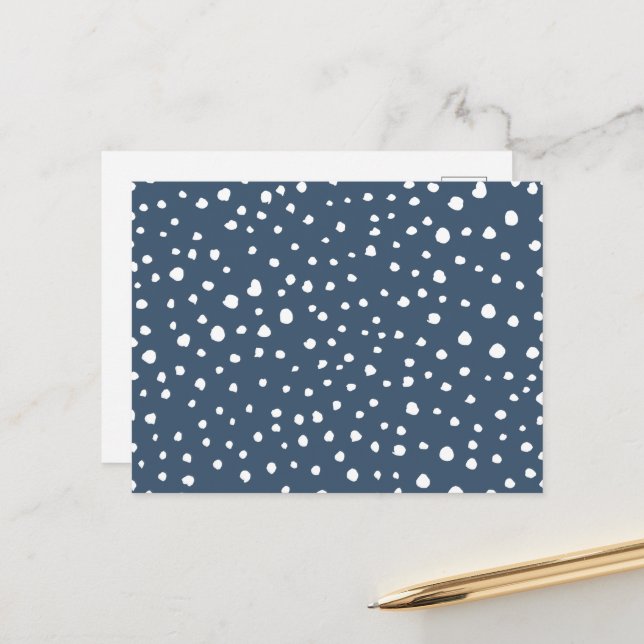 Navy Blue Dalmatian Spots, Dalmatian Dots, Dotted Postkarte (Vorderseite/Rückseite Beispiel)
