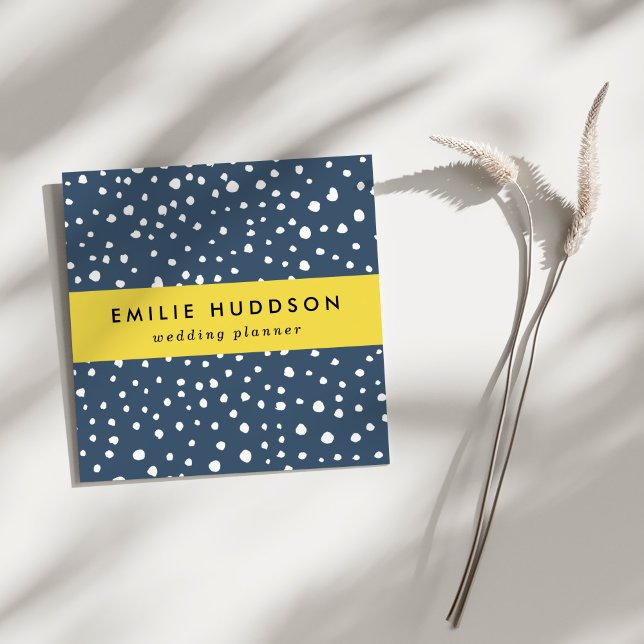 Navy Blue Dalmatian Spots, Dalmatian Dots, Dotted Quadratische Visitenkarte (Von Creator hochgeladen)