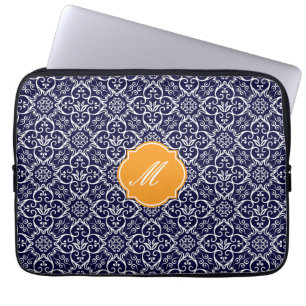 Navy Blue Damaks Muster Laptop Sleeve