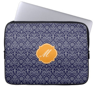 Navy Blue Damaks Muster Laptop Sleeve