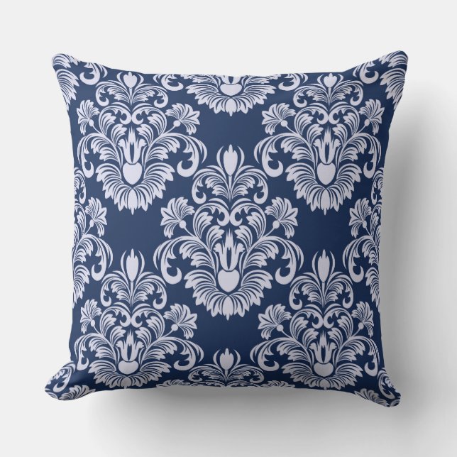 Navy Blue Damask Decorative Pillow Kissen (Vorderseite)
