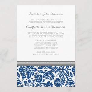 Navy Blue Damask Einladung
