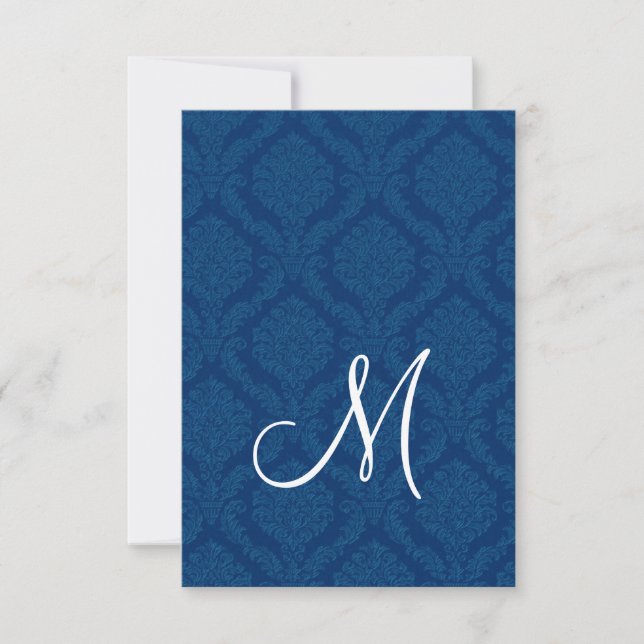 Navy Blue Damask Empfang Card Einladung (Vorderseite)