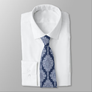 Navy Blue Damask Men Necktie Krawatte
