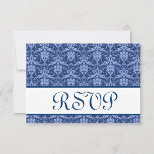 Navy Blue Damask UAWG Wedding Response RSVP Karte