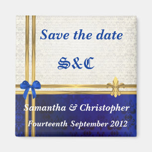 Navy Blue Damask und Goldband Save the Date Magnet