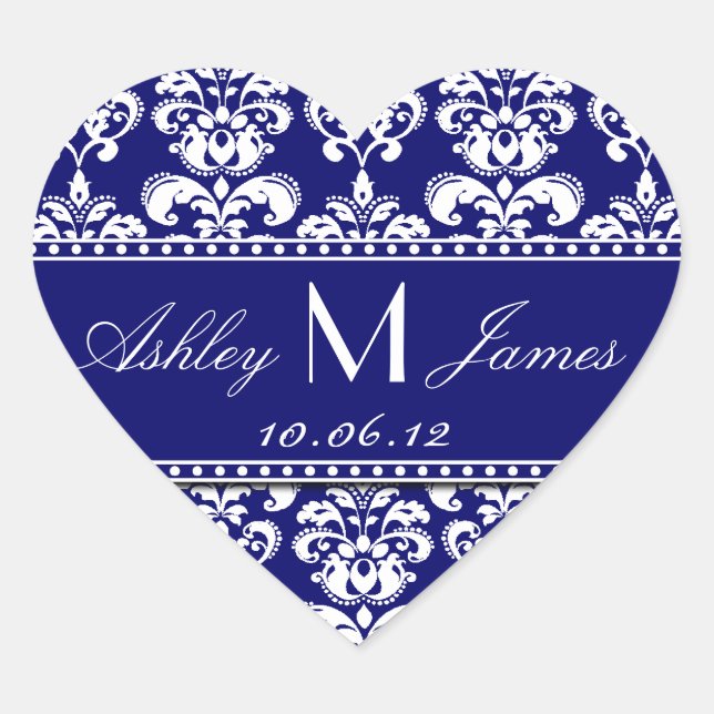 Navy Blue Damask Wedding Favor Sticker (Vorderseite)