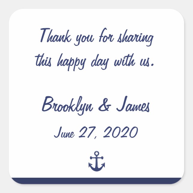 Navy Blue Danke Nautical Wedding Stickers (Vorderseite)