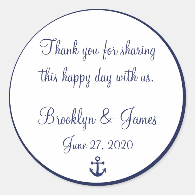 Navy Blue Danke Nautical Wedding Stickers (Vorderseite)