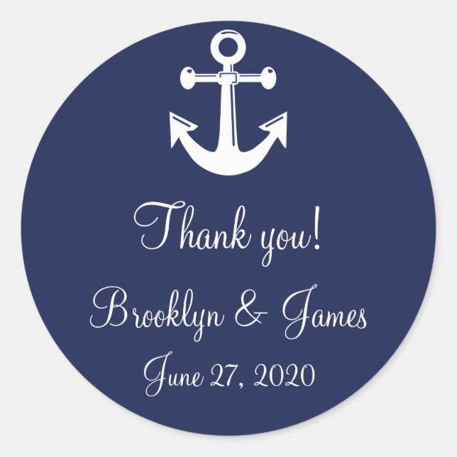 Navy Blue Danke Nautical Wedding Stickers (Vorderseite)