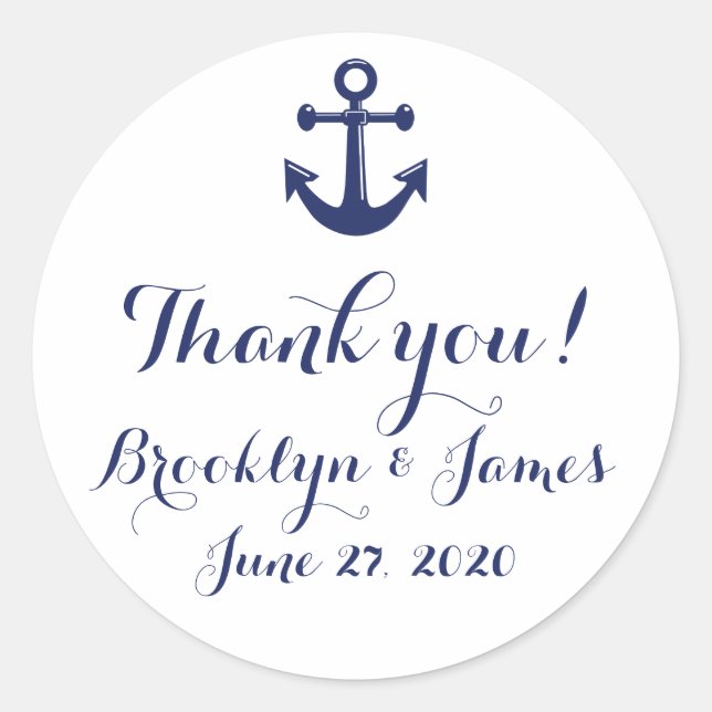 Navy Blue Danke Nautical Wedding Stickers (Vorderseite)