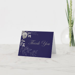 Navy Blue Dankeschön Card Silver Blume Dankeskarte