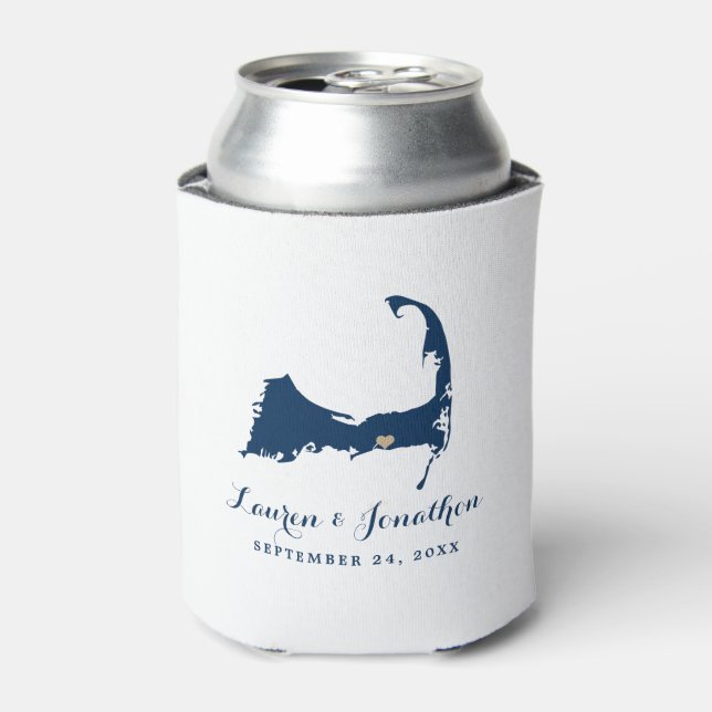 Navy Blue Dennis Cape Cod Map Gold Heart Wedding Dosenkühler (Kanne Vorderseite)