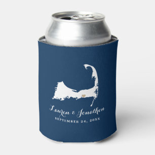 Navy Blue Dennis Cape Cod Map Gold Heart Wedding Dosenkühler