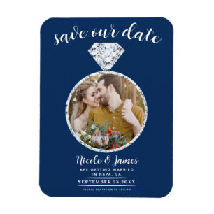 Navy Blue Diamond Ring Blende Foto Save the Date Magnet