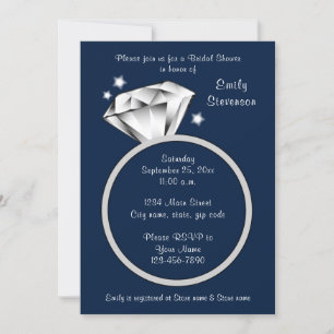 Navy Blue Diamond Ring Bridal Dusche Einladung